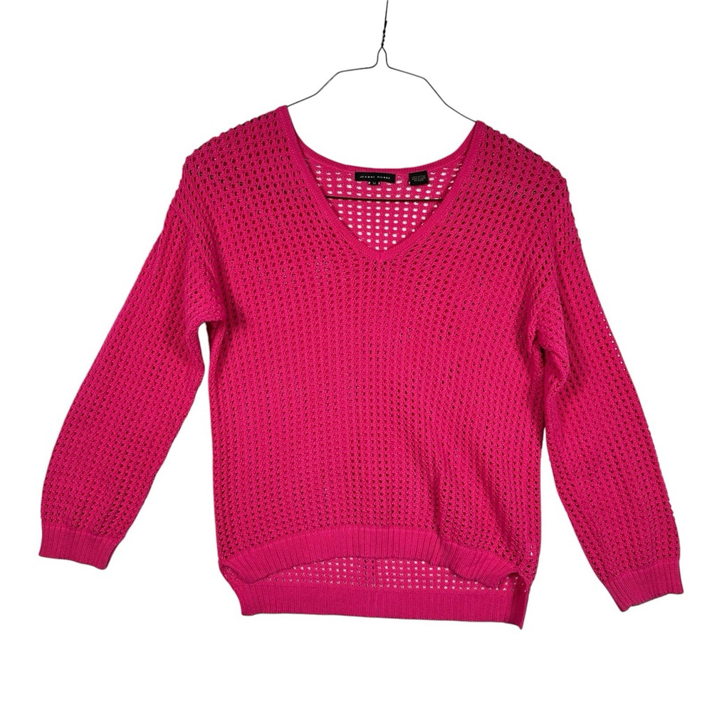 Jeanne Pierre Pink Medium V Neck Open Knit Sweater Cotton Medium